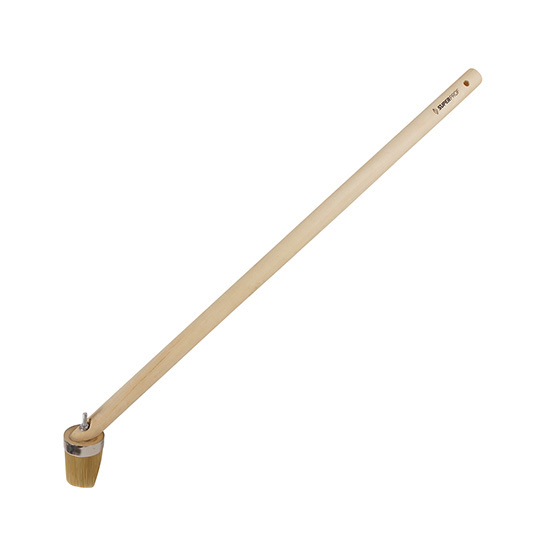 Bokkepoot wit haar, met lange houten greep 80cm, 50mm