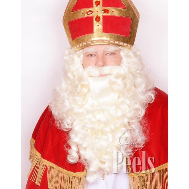 Sinterklaasbaard en pruik set kunsthaar wit