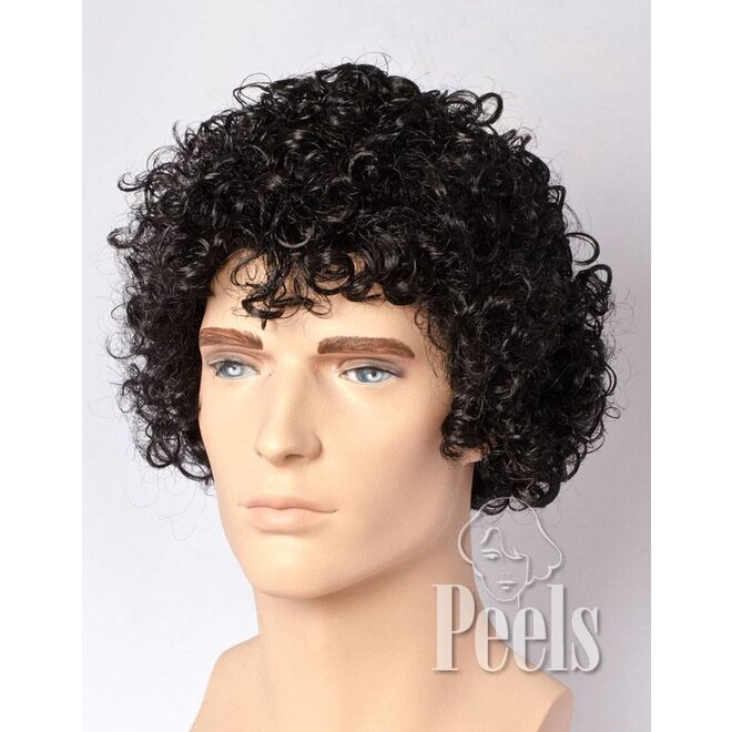 Piet pruik wetlook zwart groot - kort