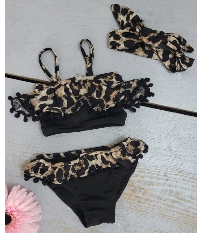 Leopard Bikini Met Haarband - Zwart/Bruin
