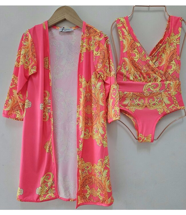 Badpak Met Kimono - Neon Roze