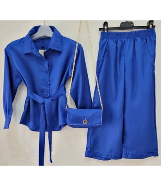 Shiny Blouse Set (Met Tasje) - Blauw