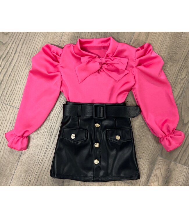 Leatherlook Button Skirt - Zwart