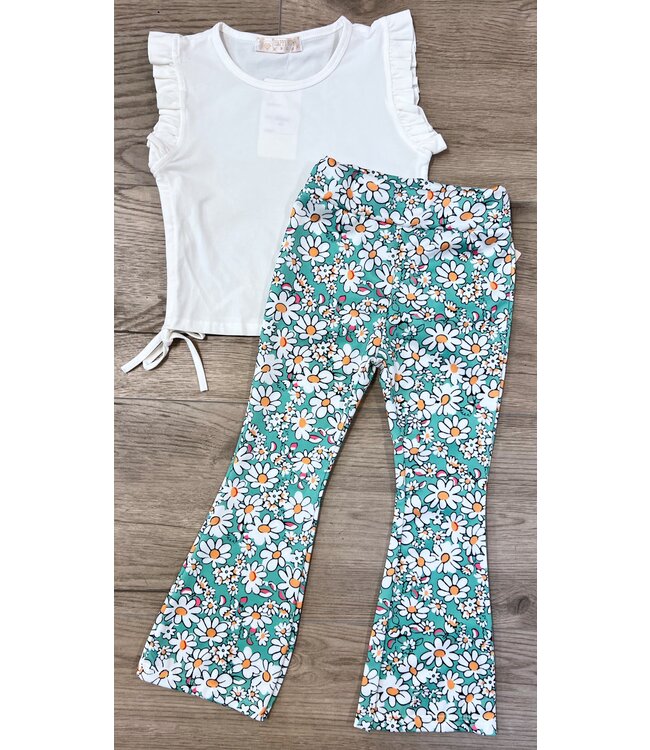 Flared broek met bloemenprint - Mint