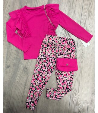 Legging met bloemenprint - Fuschia