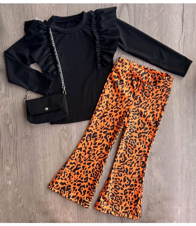 Draakjes en Boefjes Flared broek met Leopard print - Oranje
