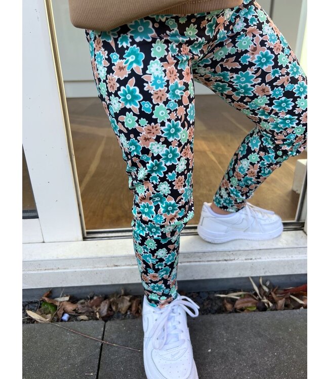 Legging met bloemenprint - Mint