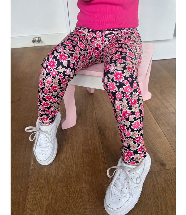 Legging met bloemenprint - Fuschia