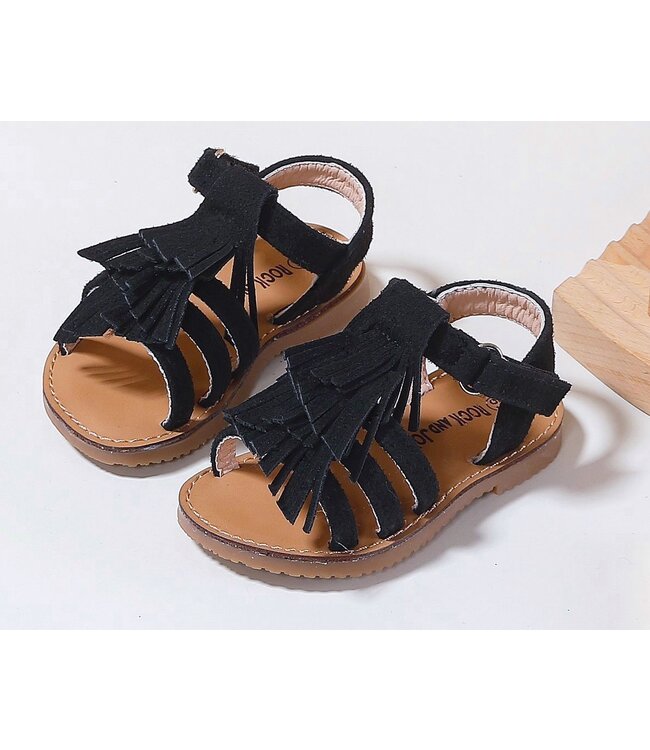 Fringe sandalen - Zwart
