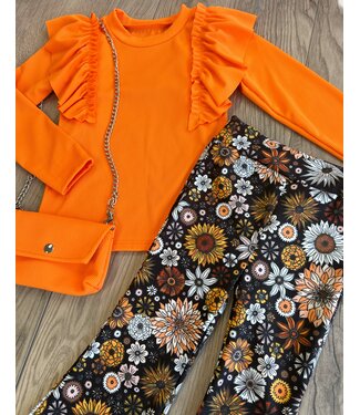 Flared broek met bloemenprint - Zwart