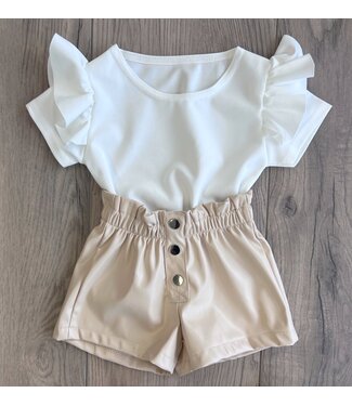 Draakjes en Boefjes Leatherlook button short - Beige