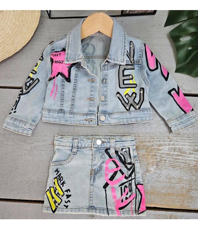 Graffiti Denim Set - Fuschia