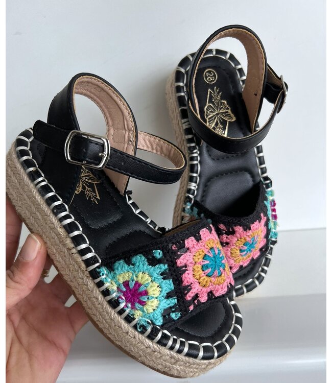 Flower Espadrilles met hoge zool - Zwart