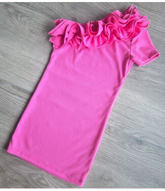 One Shoulder Dress (With Ruches) - Fuschia