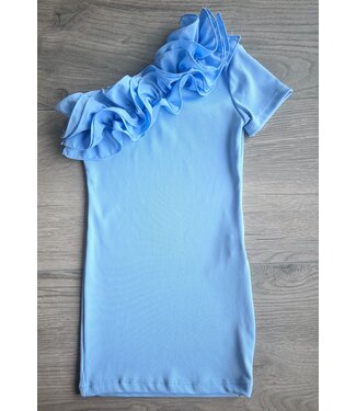 One Shoulder Dress (With Ruches) - Blauw