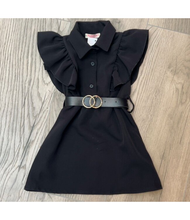 Ruffle Belted Dress - Zwart