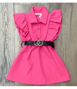 Ruffle Belted Dress - Fuchsia