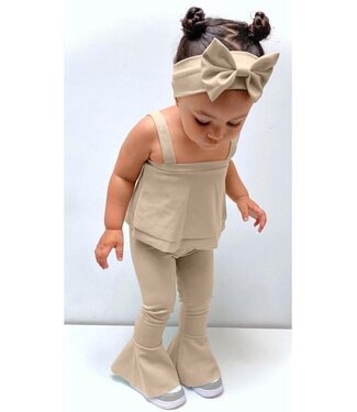 Ruffle flared pants set (3-delig) - Beige