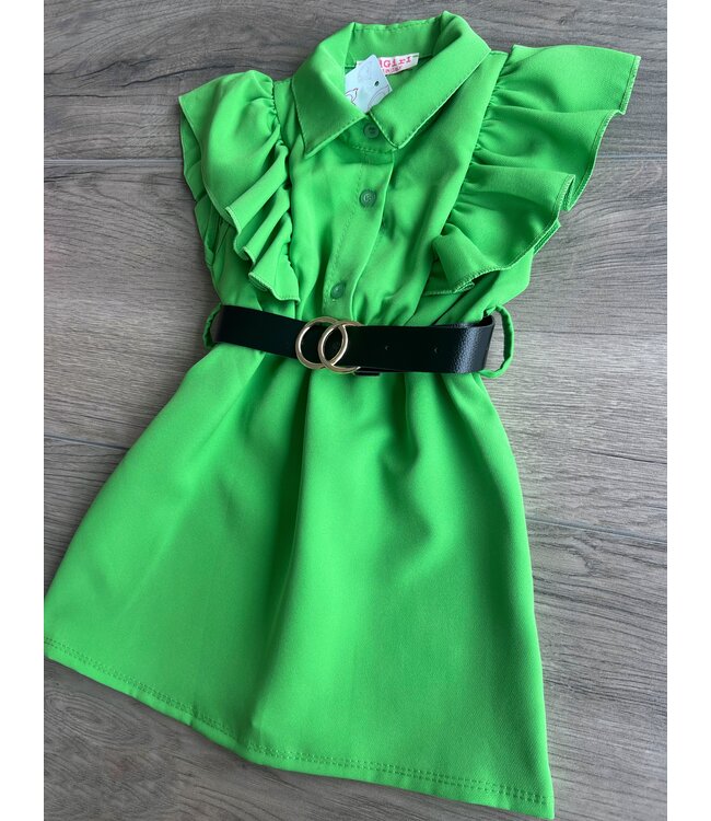 Ruffle Belted Dress - Licht Groen