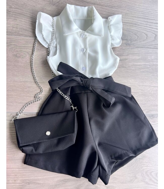Basic Ruffle jumpsuit (met tasje) - Zwart/Wit