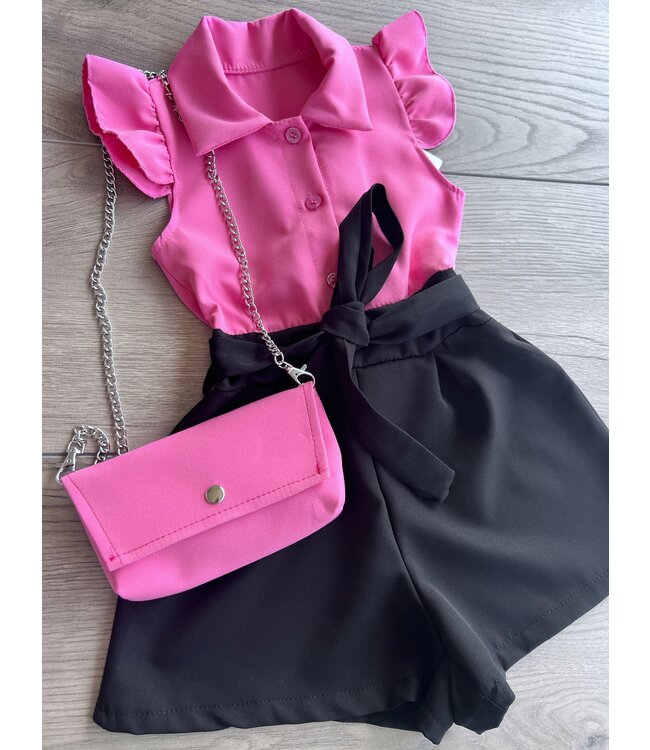 Polo jumpsuit (met tasje) - Roze/Zwart