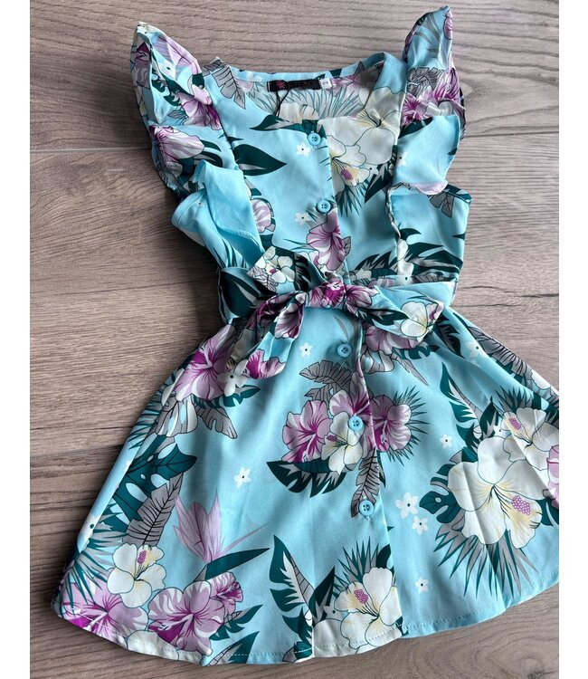 Flower ruffle dress - Blauw