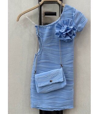 One Shoulder Flower dress - Blauw (Met tasje)