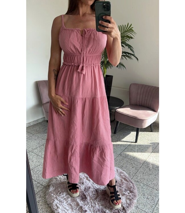 Mousseline lange jurk - Roze