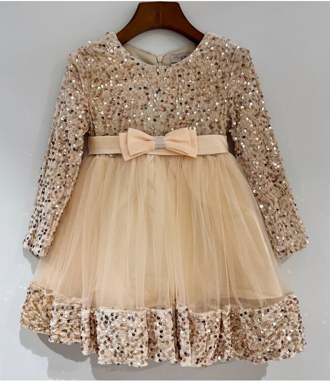 Kerst Glitter Jurkje met strik Goud