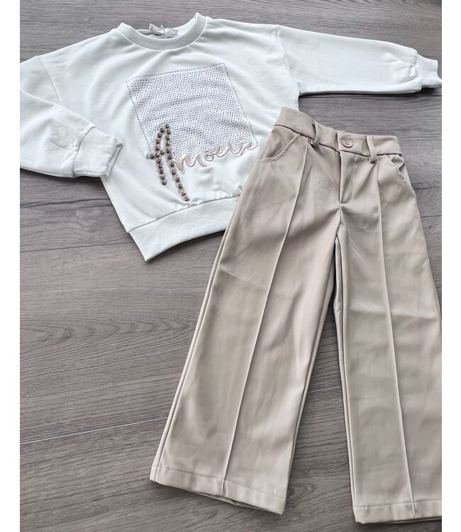 Leatherlook pantalon - Beige