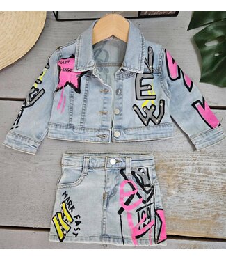 Graffiti Denim Set - Fuschia