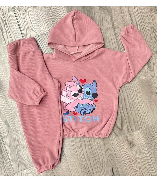 Stitch jogging set (Ribstof) - Roze