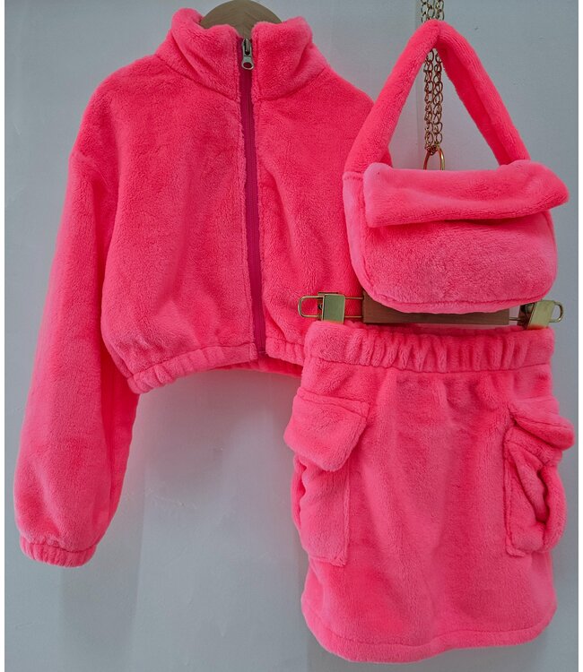 Oh so fluffy set 3-delig - Neon Roze