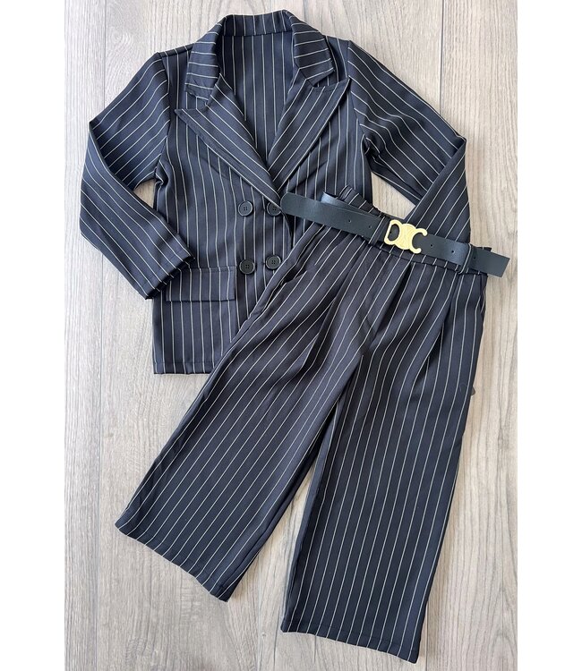 Blazer & Pantalon set - Zwart gestreept