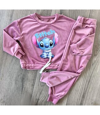 Stitch velvet set - Licht roze