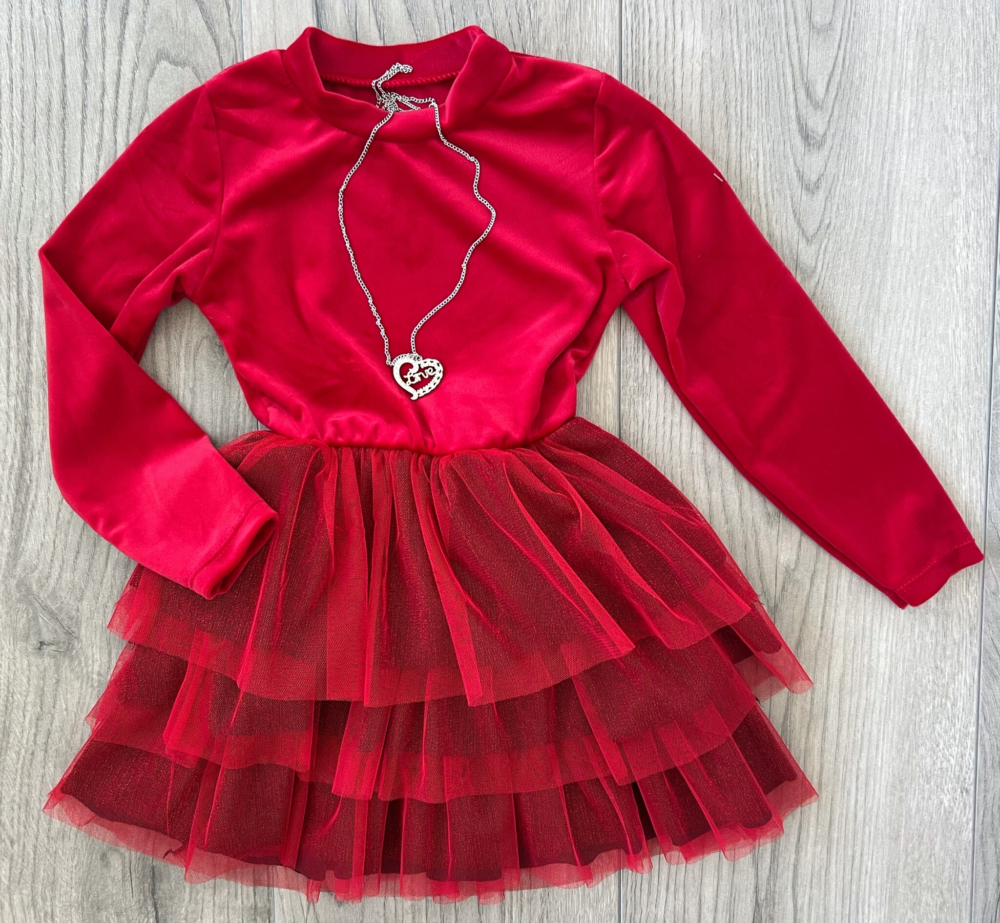 Tule Jurk Kerst Jurk Maat 98 Velvet Jurk Met Tule Rok (Mét Ketting