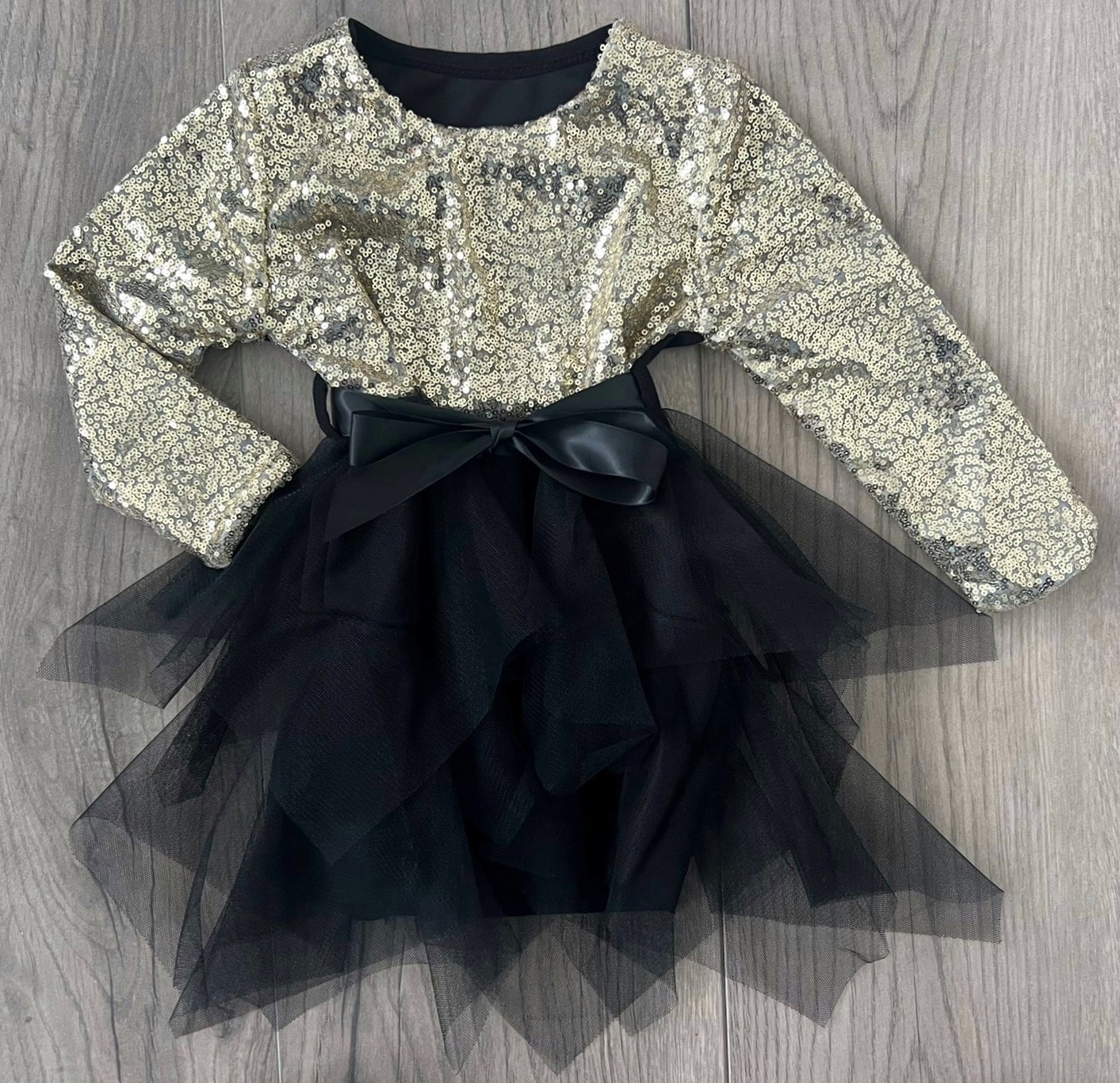 Glitter jurkje met tule rok Goud