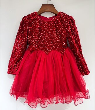Kerst Glitter tule Jurkje - Rood *