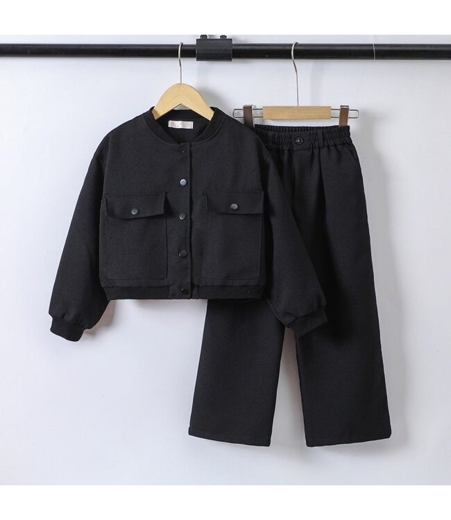 Button jacket & Flared Set - Zwart