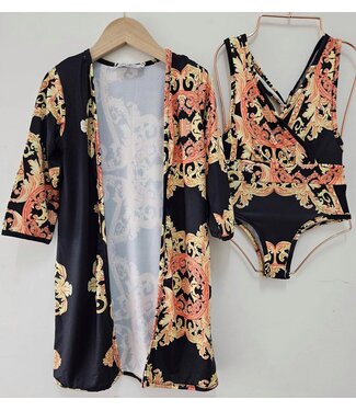 Badpak met kimono - Zwart