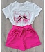 Big Bow & Ruffle Short Set - Fuschia/Wit