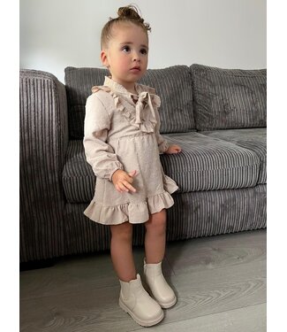 Draakjes en Boefjes Ruffle Jurkje Met Strik - Beige