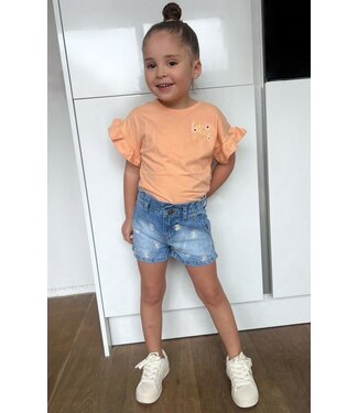 Koko Noko Korte spijkerbroek met bloemetjes