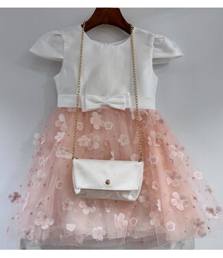 Bloemen jurk met tasje - Zalm/Wit