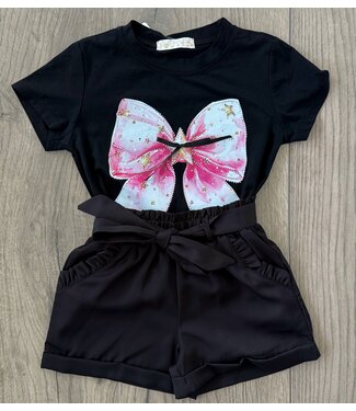 Big Bow & Ruffle Short Set - Zwart/Zwart