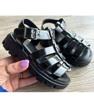 Chunky Sandalen - Zwart (Met Klittenband)