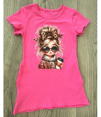 Leopard Girly shirt dress - Fuschia