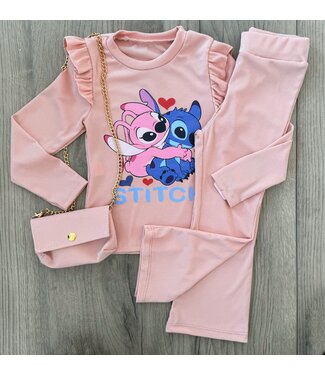 Stitch flared set (Met tasje) - Licht Roze