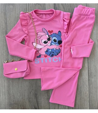 Stitch flared set (Met tasje) - Donker Roze