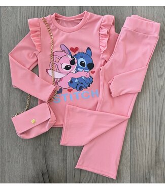 Stitch flared set (Met tasje) - Coral